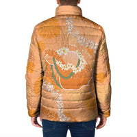 Hawaii Lanai Island Flowers Lei Padded Jacket Orange Kaunaoa Mix Maile