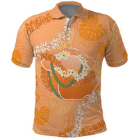 Hawaii Lanai Island Flowers Lei Polo Shirt Orange Kaunaoa Mix Maile