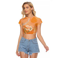 Hawaii Lanai Island Flowers Lei Raglan Cropped T Shirt Orange Kaunaoa Mix Maile