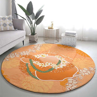 Hawaii Lanai Island Flowers Lei Round Carpet Orange Kaunaoa Mix Maile