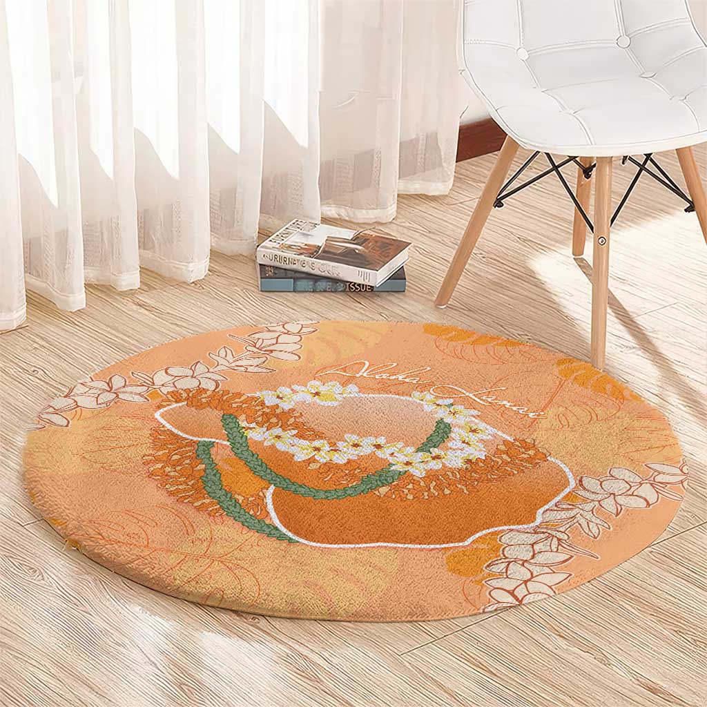 Hawaii Lanai Island Flowers Lei Round Carpet Orange Kaunaoa Mix Maile