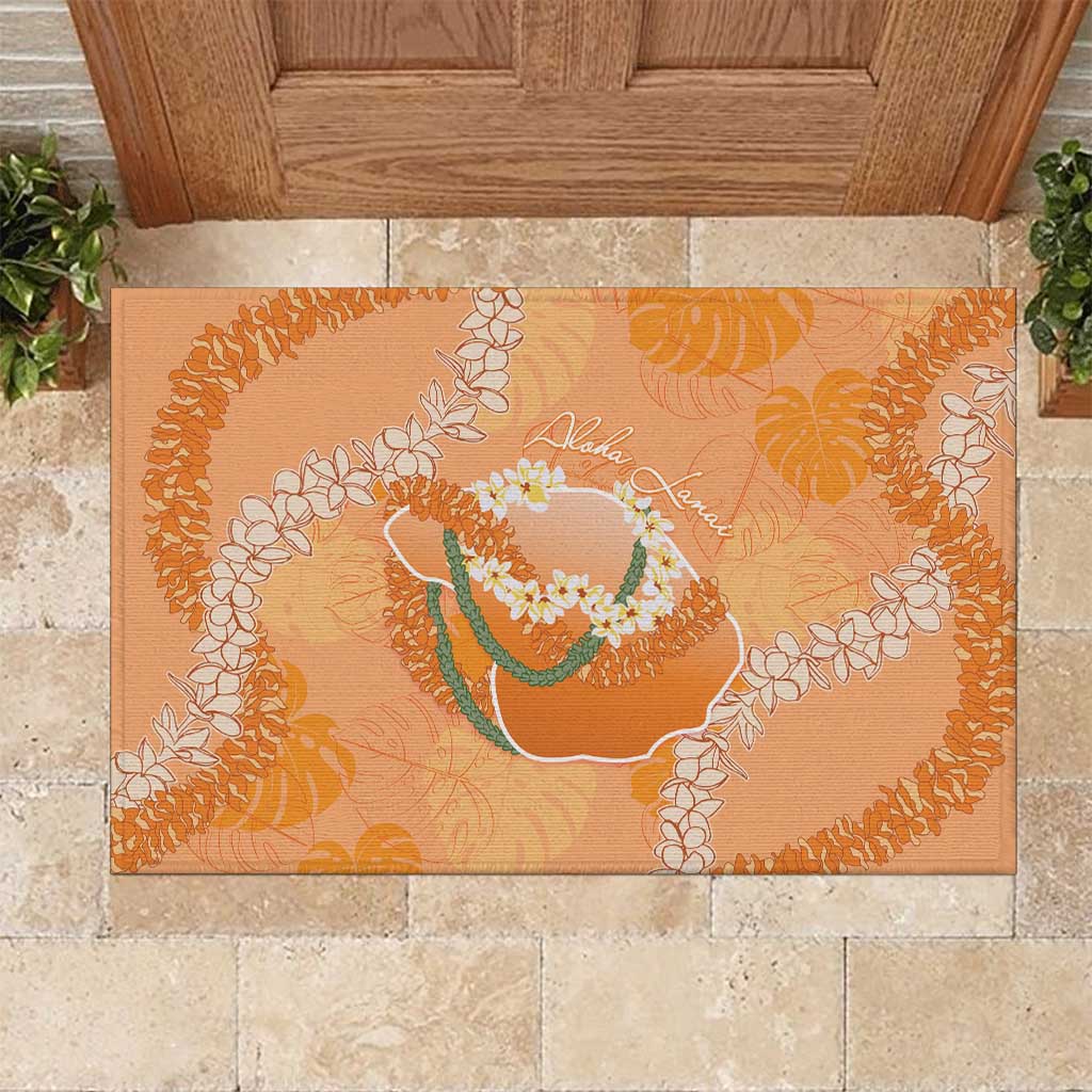 Hawaii Lanai Island Flowers Lei Rubber Doormat Orange Kaunaoa Mix Maile