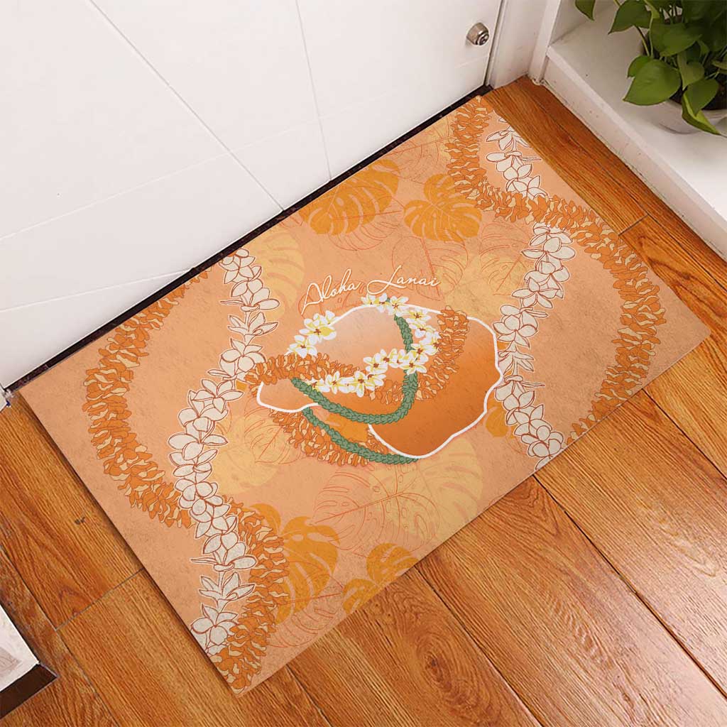 Hawaii Lanai Island Flowers Lei Rubber Doormat Orange Kaunaoa Mix Maile