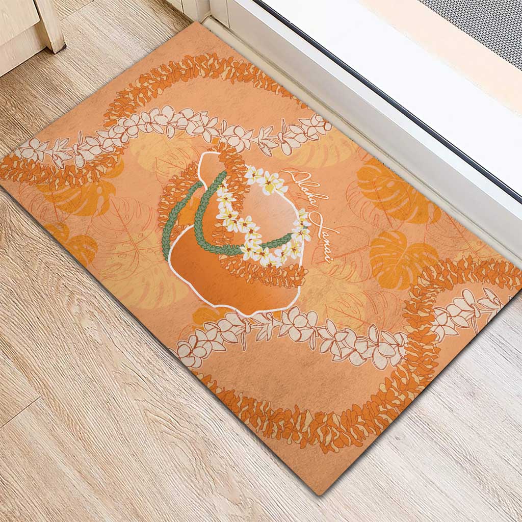 Hawaii Lanai Island Flowers Lei Rubber Doormat Orange Kaunaoa Mix Maile