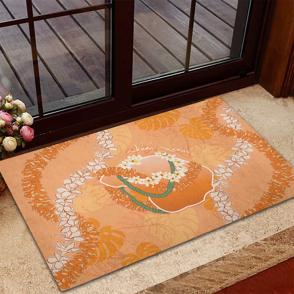 Hawaii Lanai Island Flowers Lei Rubber Doormat Orange Kaunaoa Mix Maile