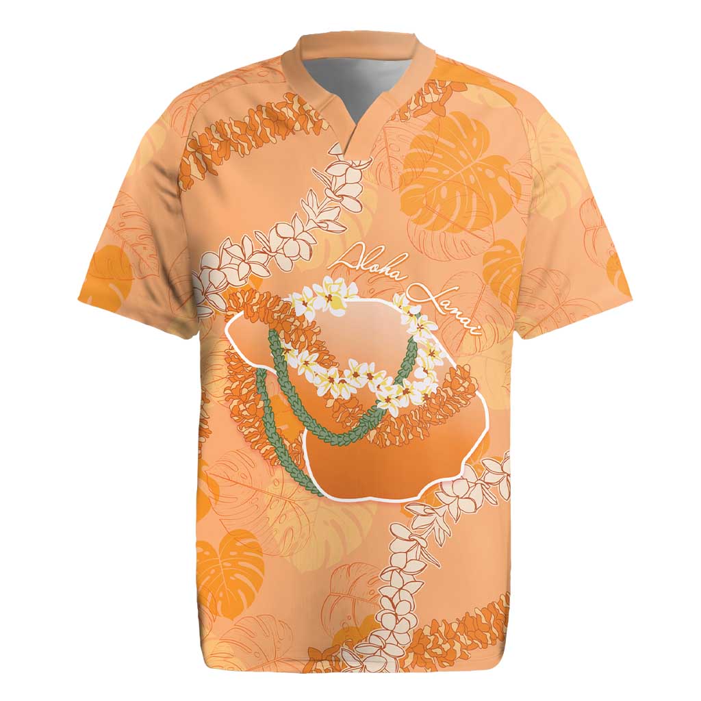 Hawaii Lanai Island Flowers Lei Rugby Jersey Orange Kaunaoa Mix Maile
