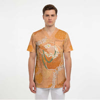 Hawaii Lanai Island Flowers Lei Scrub Top Orange Kaunaoa Mix Maile