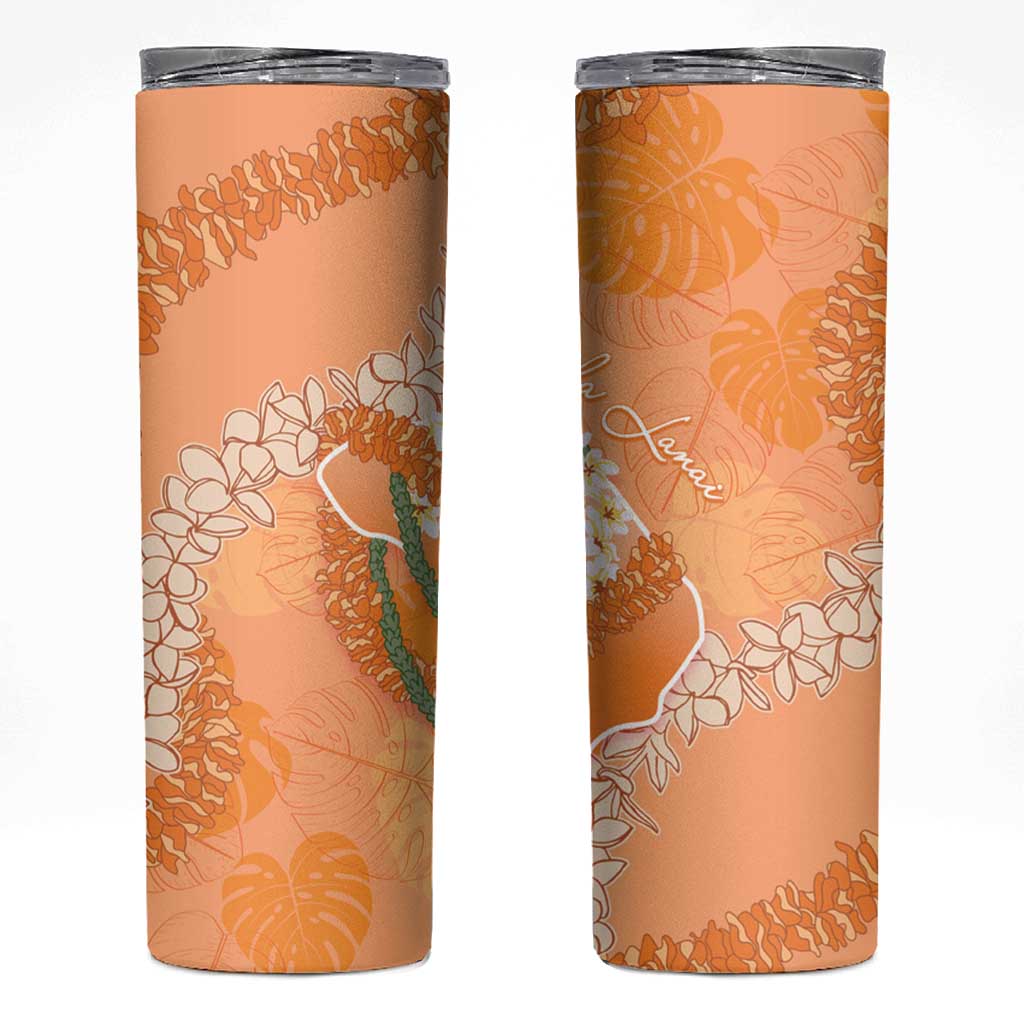 Hawaii Lanai Island Flowers Lei Skinny Tumbler Orange Kaunaoa Mix Maile LT7 Orange - Polynesian Pride