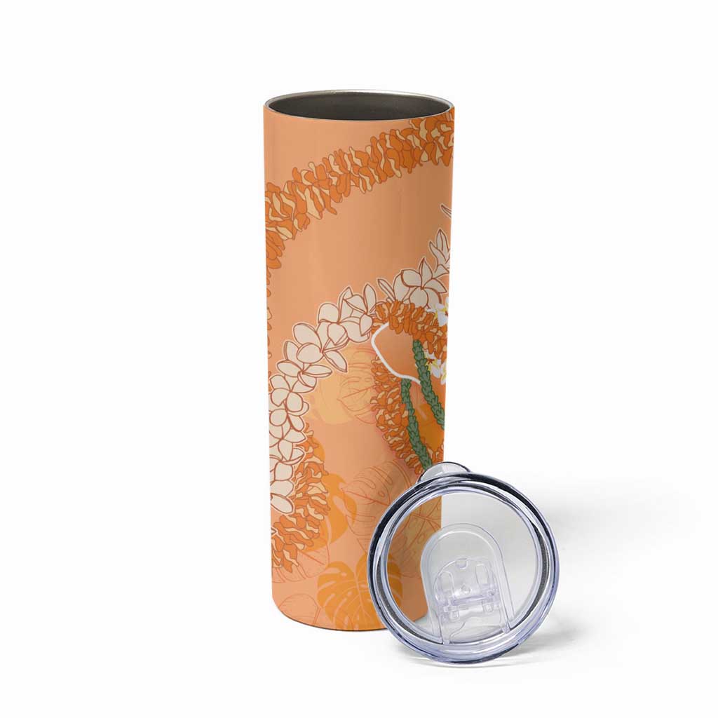 Hawaii Lanai Island Flowers Lei Skinny Tumbler Orange Kaunaoa Mix Maile LT7 - Polynesian Pride