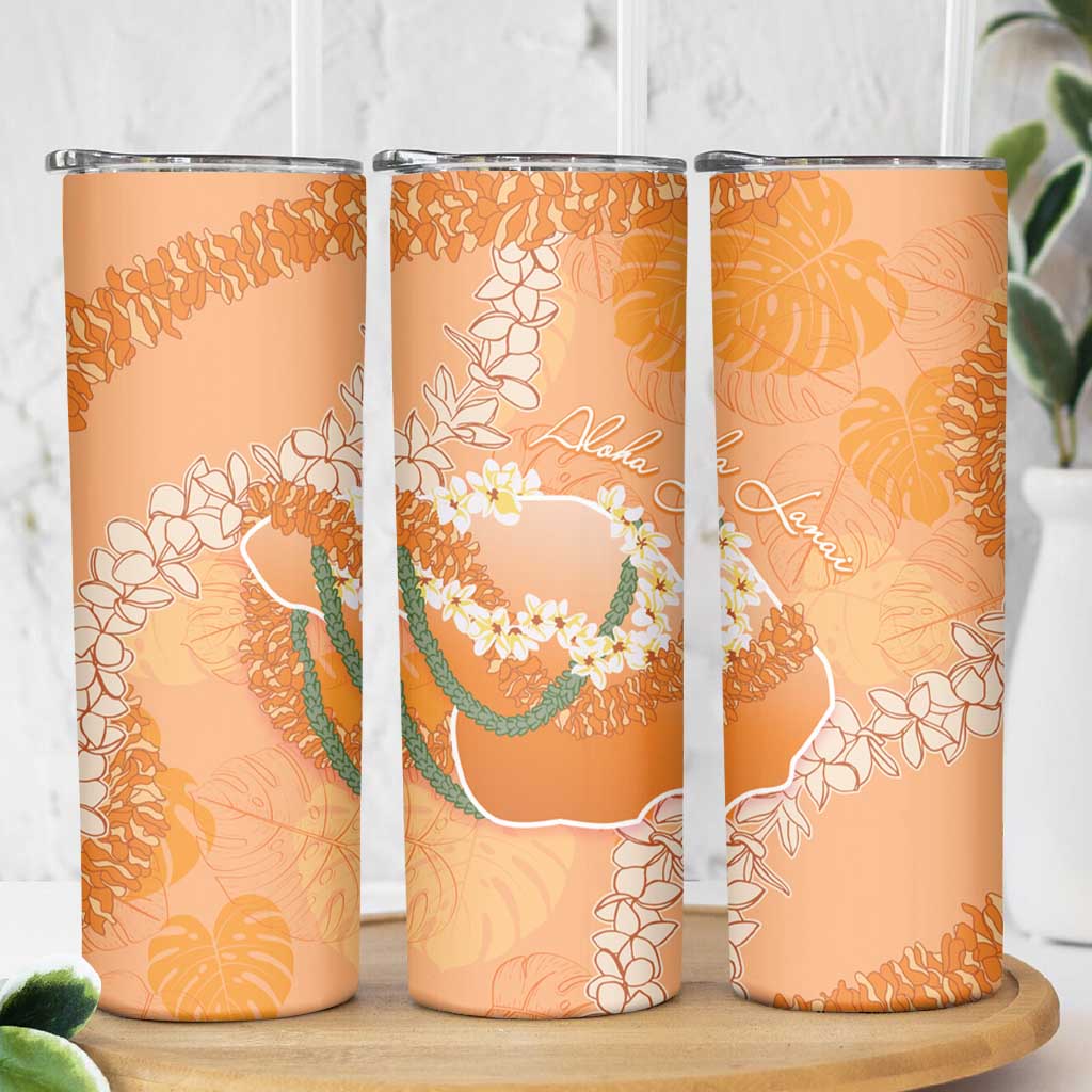 Hawaii Lanai Island Flowers Lei Skinny Tumbler Orange Kaunaoa Mix Maile LT7 - Polynesian Pride