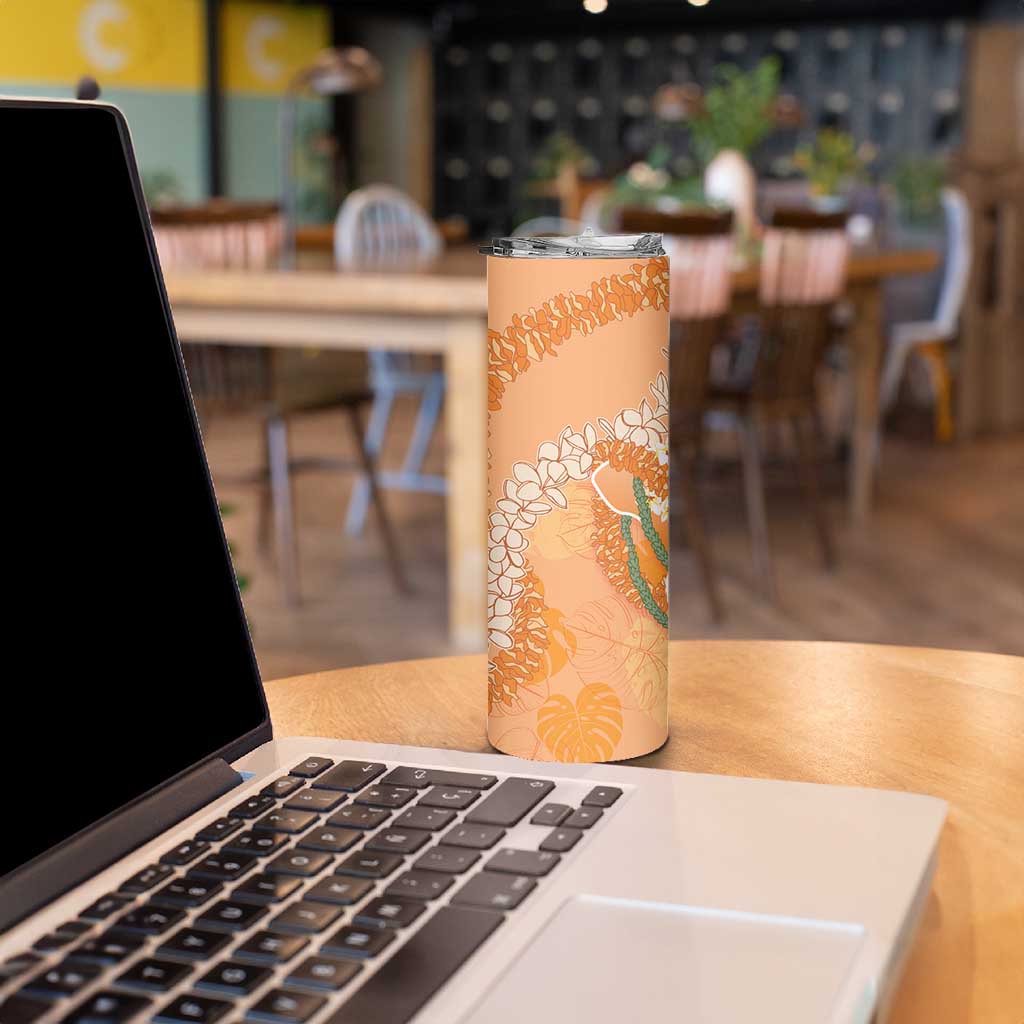 Hawaii Lanai Island Flowers Lei Skinny Tumbler Orange Kaunaoa Mix Maile LT7 - Polynesian Pride