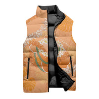 Hawaii Lanai Island Flowers Lei Sleeveless Puffer Jacket Orange Kaunaoa Mix Maile