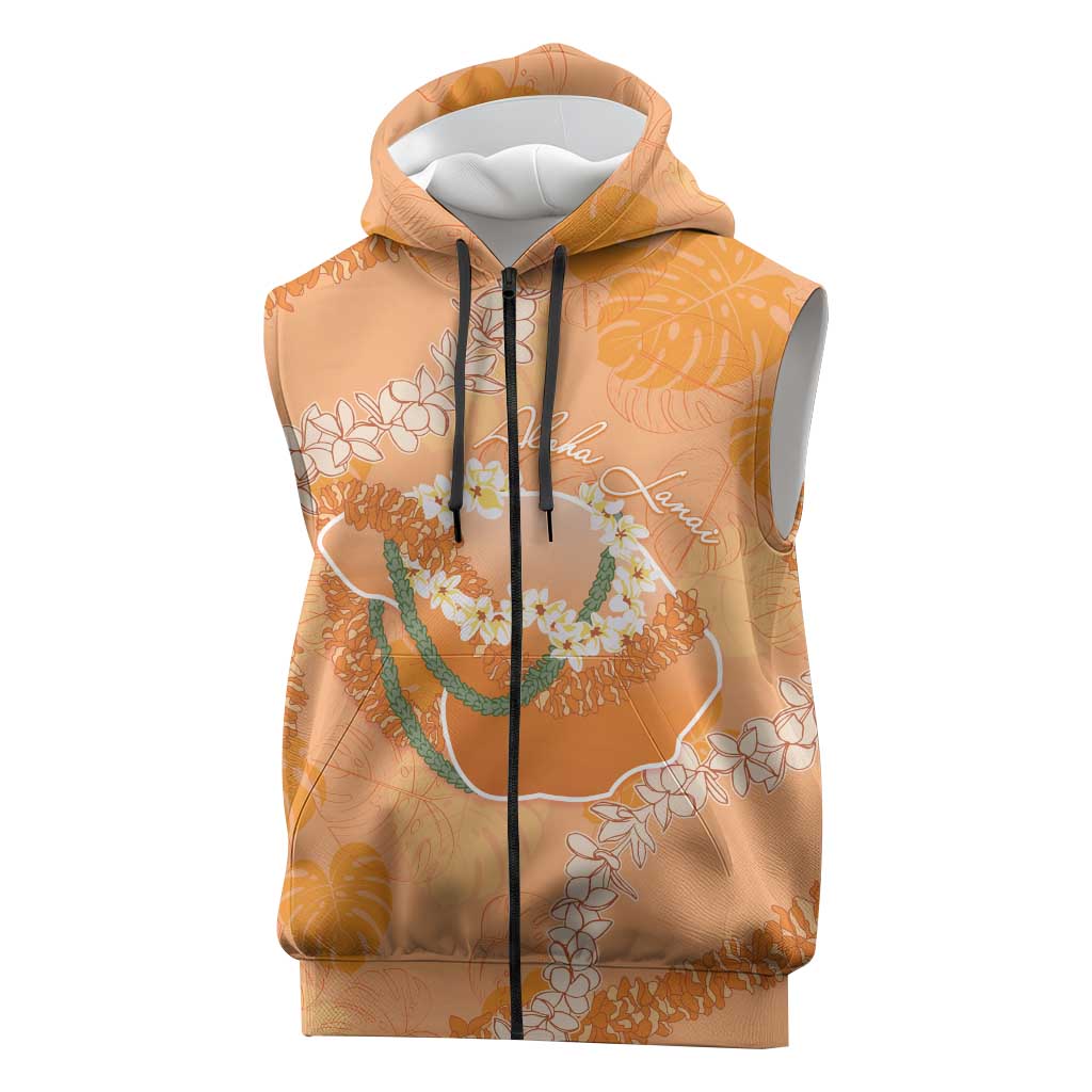 Hawaii Lanai Island Flowers Lei Sleeveless Zip Hoodie Orange Kaunaoa Mix Maile