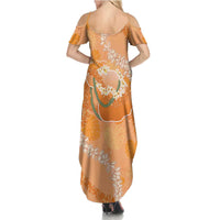 Hawaii Lanai Island Flowers Lei Summer Maxi Dress Orange Kaunaoa Mix Maile