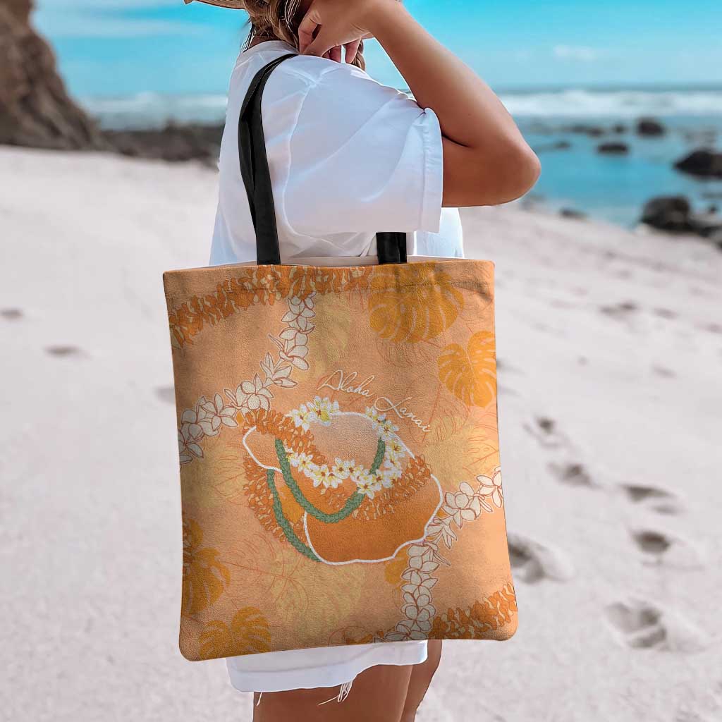 Hawaii Lanai Island Flowers Lei Tote Bag Orange Kaunaoa Mix Maile