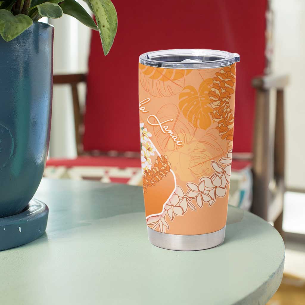 Hawaii Lanai Island Flowers Lei Tumbler Cup Orange Kaunaoa Mix Maile