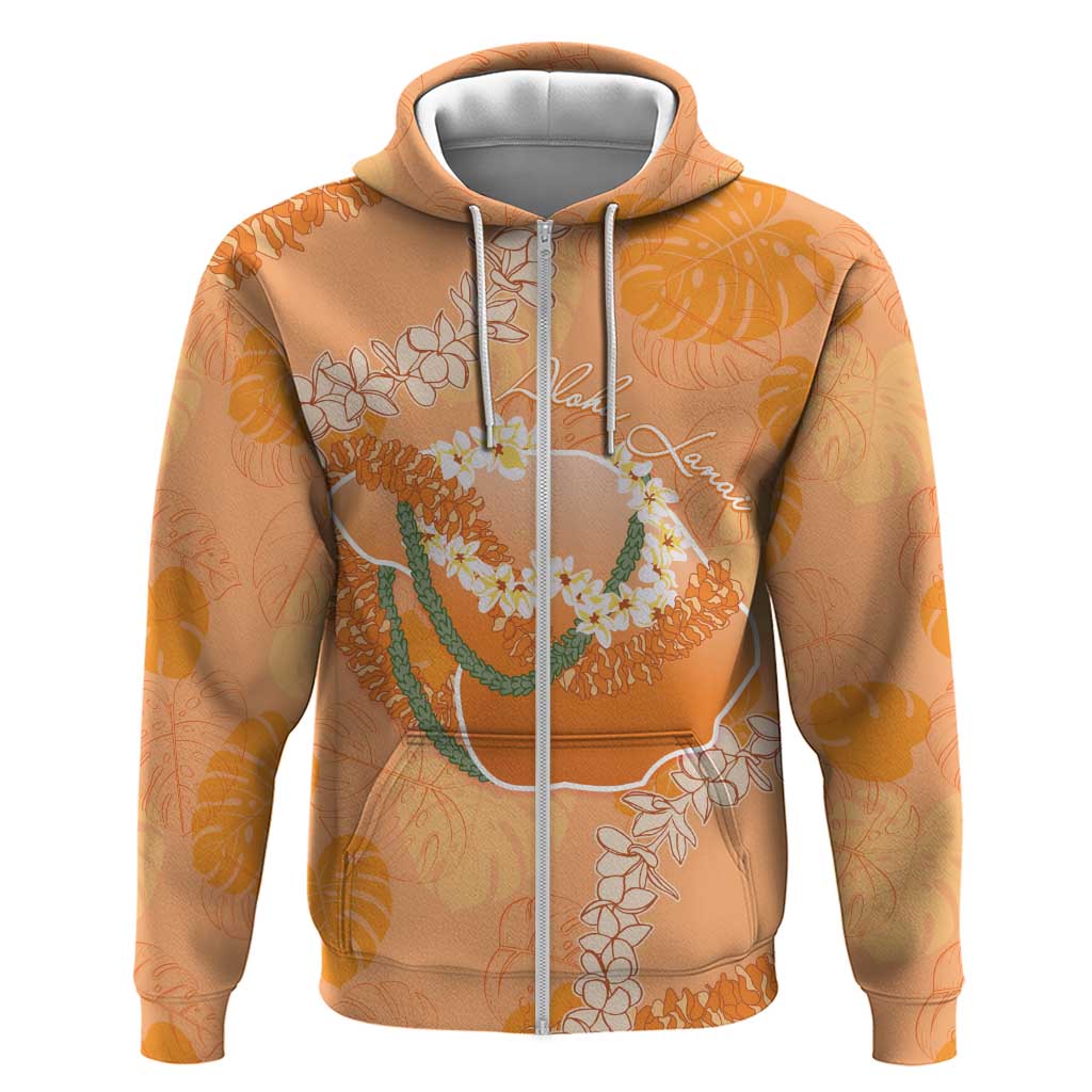 Hawaii Lanai Island Flowers Lei Zip Hoodie Orange Kaunaoa Mix Maile
