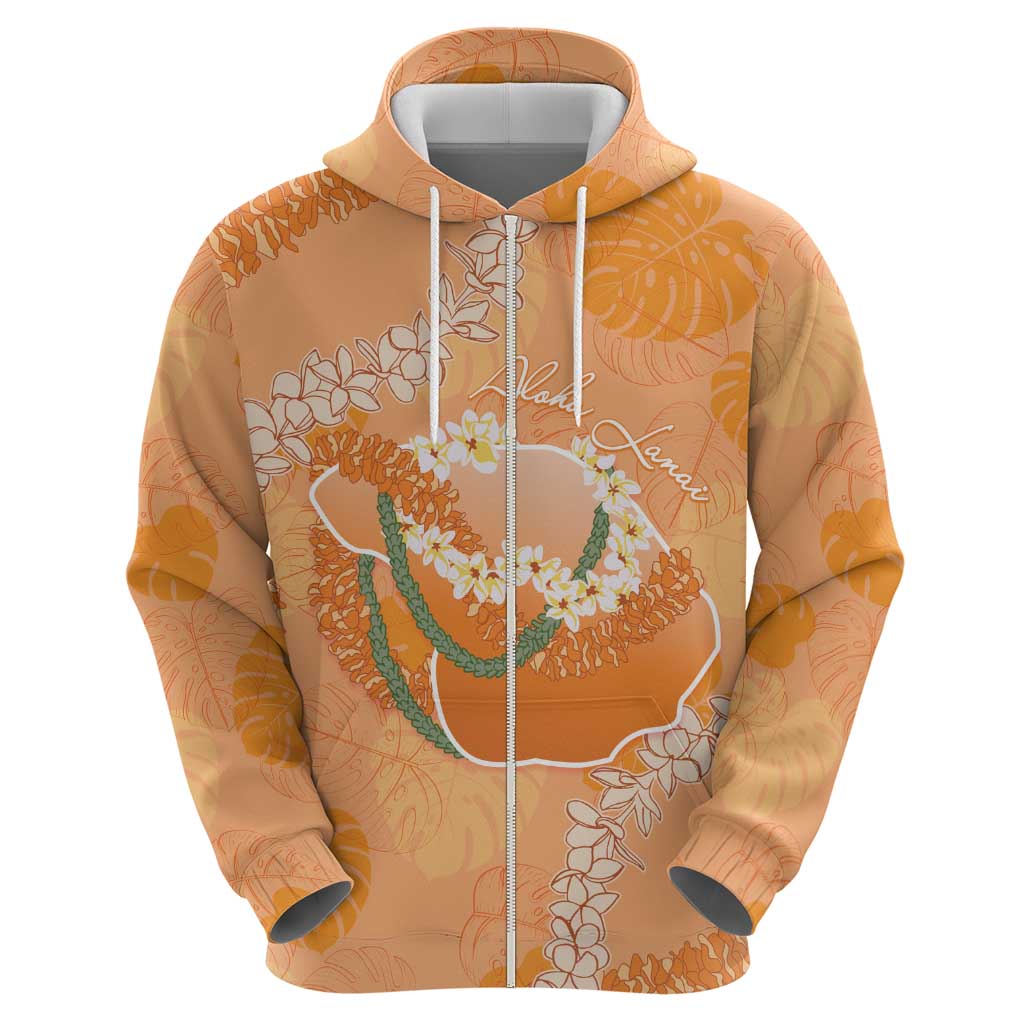 Hawaii Lanai Island Flowers Lei Zip Hoodie Orange Kaunaoa Mix Maile