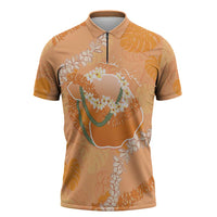Hawaii Lanai Island Flowers Lei Zipper Polo Shirt Orange Kaunaoa Mix Maile