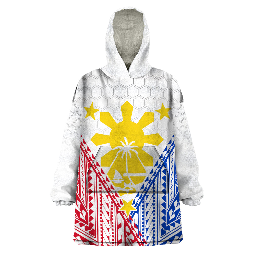 Personalised Philippines Mix Guam Wearable Blanket Hoodie Filipino Flag Style LT7 One Size White - Polynesian Pride