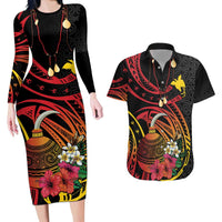 Personalized Milne Bay Couples Matching Long Sleeve Bodycon Dress and Hawaiian Shirt PNG Lime Pot with Oro Tapa