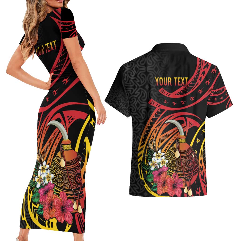 Personalized Milne Bay Couples Matching Short Sleeve Bodycon Dress and Hawaiian Shirt PNG Lime Pot with Oro Tapa
