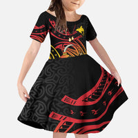 Personalized Milne Bay Family Matching Long Sleeve Bodycon Dress and Hawaiian Shirt PNG Lime Pot with Oro Tapa LT7 Daughter's Dress Black - Polynesian Pride