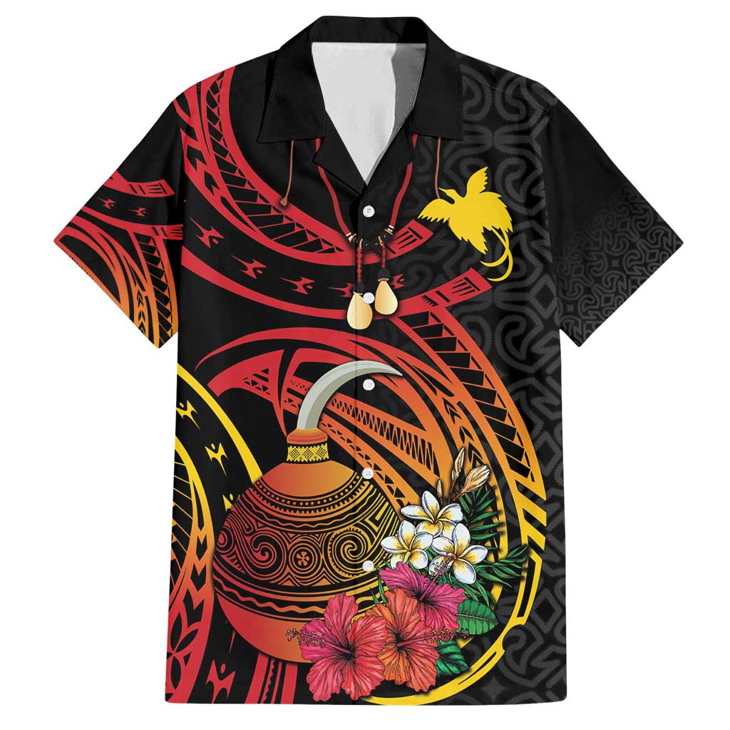 Personalized Milne Bay Family Matching Long Sleeve Bodycon Dress and Hawaiian Shirt PNG Lime Pot with Oro Tapa LT7 Dad's Shirt - Short Sleeve Black - Polynesian Pride