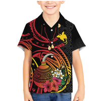 Personalized Milne Bay Family Matching Mermaid Dress and Hawaiian Shirt PNG Lime Pot with Oro Tapa LT7 Son's Shirt Black - Polynesian Pride