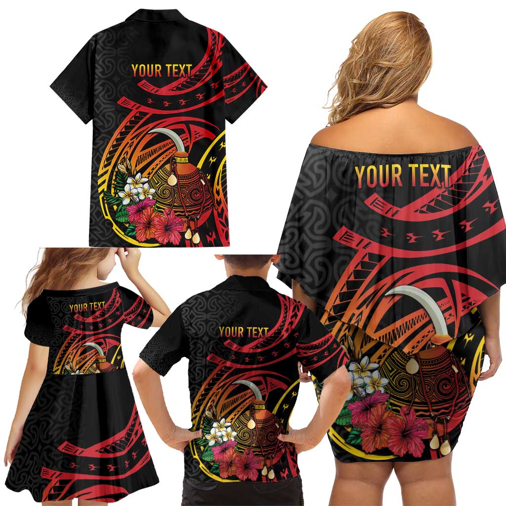 Personalized Milne Bay Family Matching Off Shoulder Short Dress and Hawaiian Shirt PNG Lime Pot with Oro Tapa