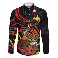 Personalized Milne Bay Family Matching Short Sleeve Bodycon Dress and Hawaiian Shirt PNG Lime Pot with Oro Tapa LT7 Dad's Shirt - Long Sleeve Black - Polynesian Pride