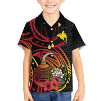 Personalized Milne Bay Family Matching Short Sleeve Bodycon Dress and Hawaiian Shirt PNG Lime Pot with Oro Tapa LT7 Son's Shirt Black - Polynesian Pride