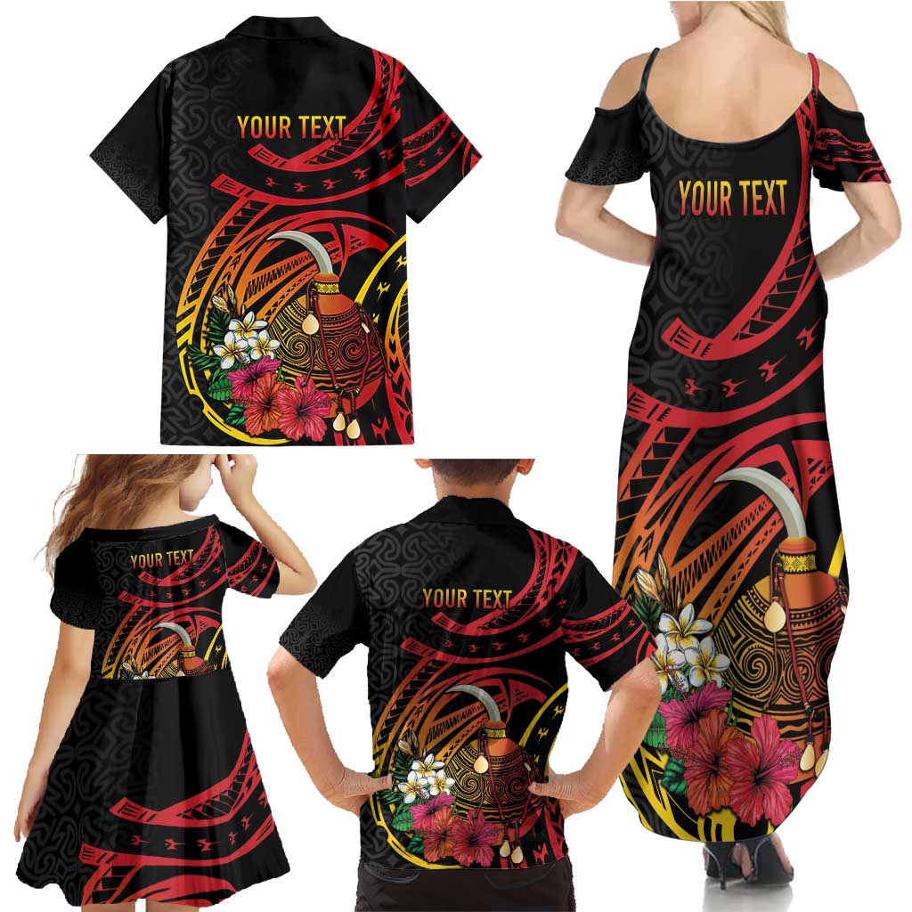 Personalized Milne Bay Family Matching Summer Maxi Dress and Hawaiian Shirt PNG Lime Pot with Oro Tapa