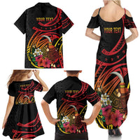 Personalized Milne Bay Family Matching Summer Maxi Dress and Hawaiian Shirt PNG Lime Pot with Oro Tapa