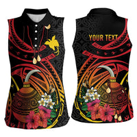 Personalized Milne Bay Women Sleeveless Polo Shirt PNG Lime Pot with Oro Tapa