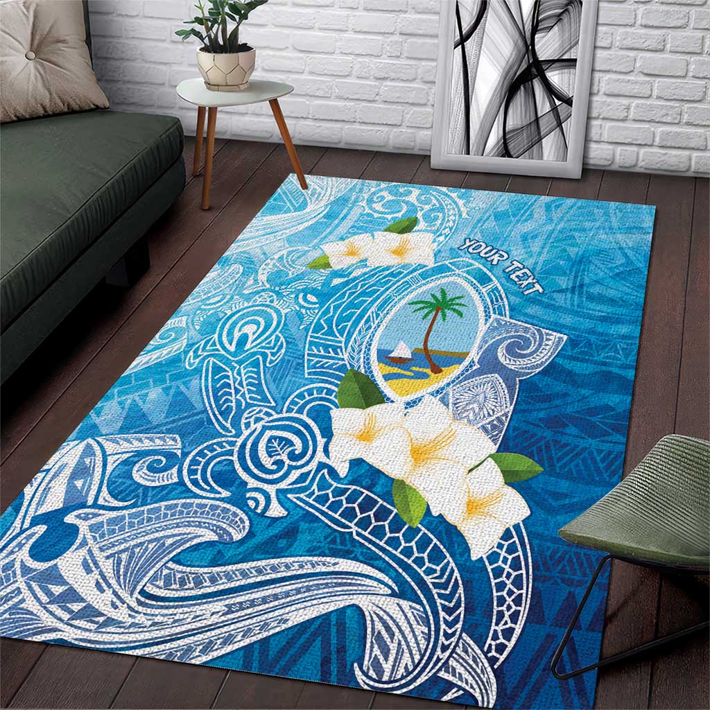 Hafa Adai Guam Chamorro Personalized Area Rug Ocean Blue Latte Stone with Guasali - Polynesian Pride