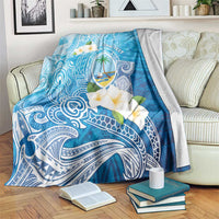 Hafa Adai Guam Chamorro Personalized Blanket Ocean Blue Latte Stone with Guasali LT7 Ocean Blue - Polynesian Pride