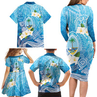 Hafa Adai Guam Chamorro Personalized Family Matching Long Sleeve Bodycon Dress and Hawaiian Shirt Ocean Blue Latte Stone with Guasali - Polynesian Pride