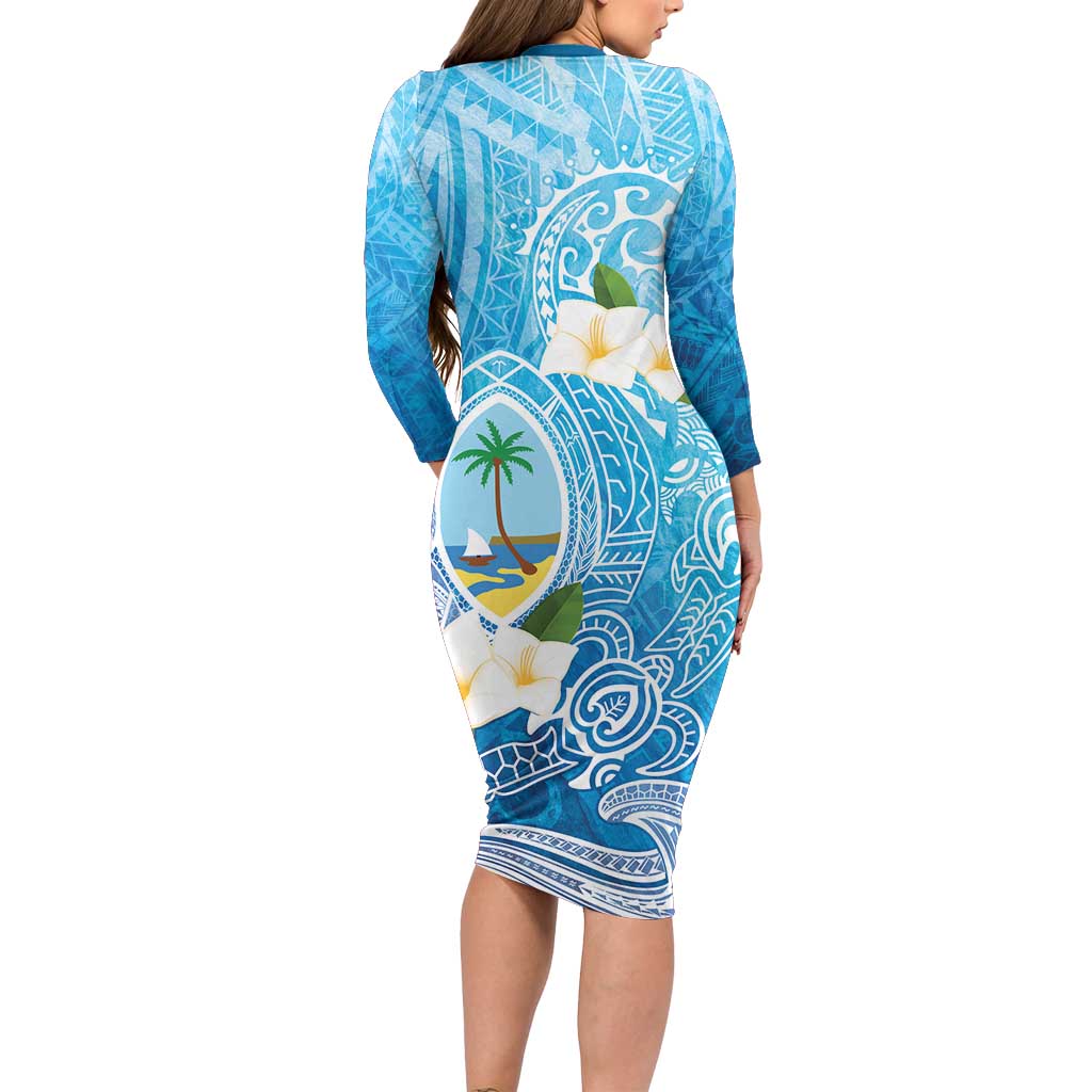 Hafa Adai Guam Chamorro Personalized Family Matching Long Sleeve Bodycon Dress and Hawaiian Shirt Ocean Blue Latte Stone with Guasali - Polynesian Pride