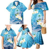 Hafa Adai Guam Chamorro Personalized Family Matching Mermaid Dress and Hawaiian Shirt Ocean Blue Latte Stone with Guasali - Polynesian Pride