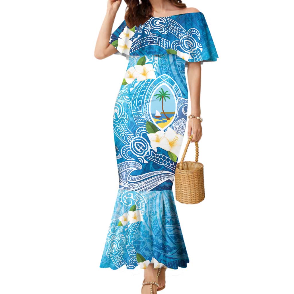 Hafa Adai Guam Chamorro Personalized Family Matching Mermaid Dress and Hawaiian Shirt Ocean Blue Latte Stone with Guasali - Polynesian Pride