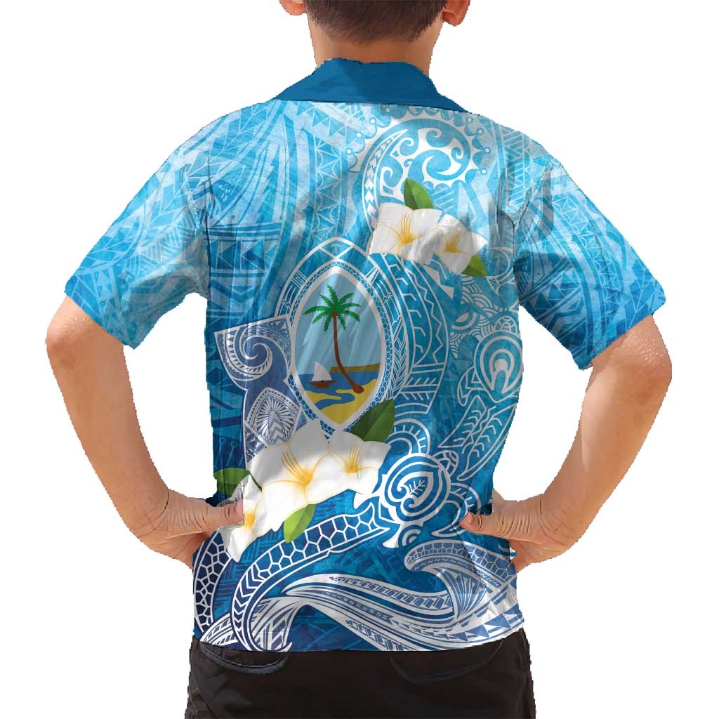 Hafa Adai Guam Chamorro Personalized Family Matching Off Shoulder Maxi Dress and Hawaiian Shirt Ocean Blue Latte Stone with Guasali - Polynesian Pride