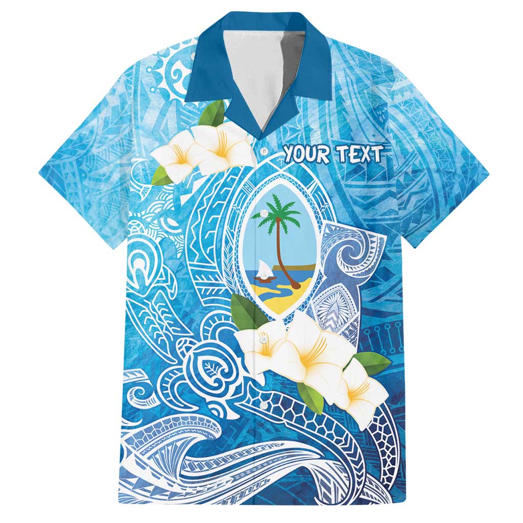 Hafa Adai Guam Chamorro Personalized Family Matching Off Shoulder Short Dress and Hawaiian Shirt Ocean Blue Latte Stone with Guasali LT7 Dad's Shirt - Short Sleeve Ocean Blue - Polynesian Pride
