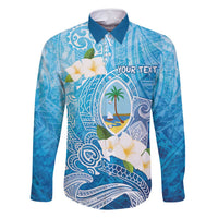 Hafa Adai Guam Chamorro Personalized Family Matching Off Shoulder Short Dress and Hawaiian Shirt Ocean Blue Latte Stone with Guasali LT7 Dad's Shirt - Long Sleeve Ocean Blue - Polynesian Pride