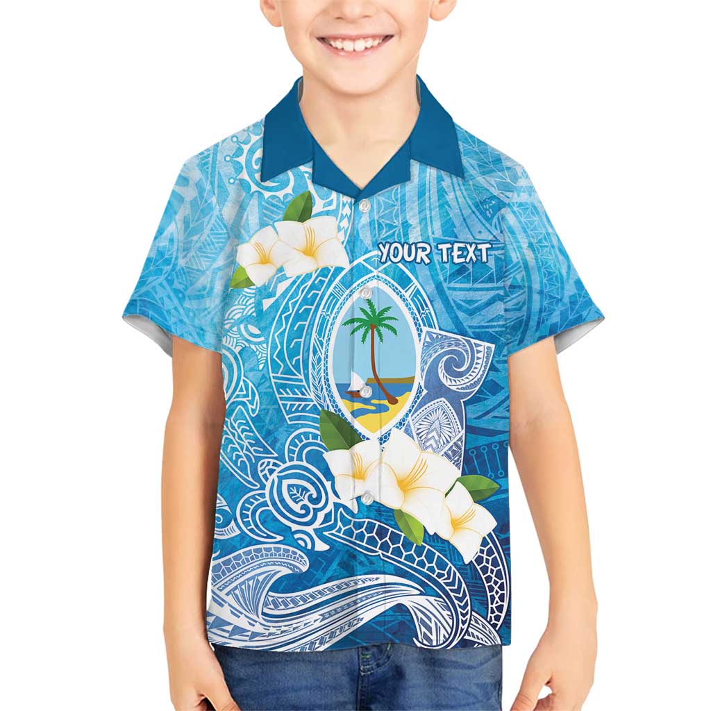 Hafa Adai Guam Chamorro Personalized Family Matching Off Shoulder Short Dress and Hawaiian Shirt Ocean Blue Latte Stone with Guasali LT7 Son's Shirt Ocean Blue - Polynesian Pride