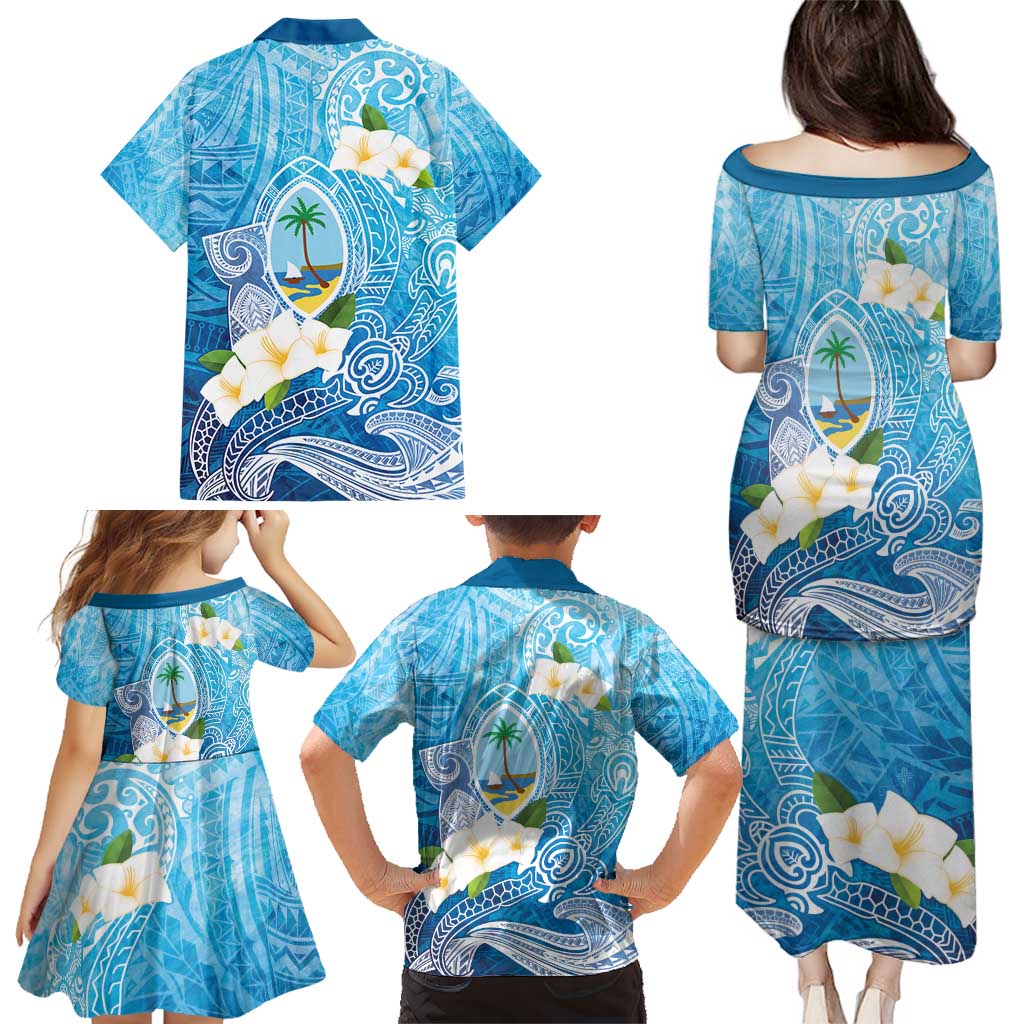 Hafa Adai Guam Chamorro Personalized Family Matching Puletasi and Hawaiian Shirt Ocean Blue Latte Stone with Guasali - Polynesian Pride