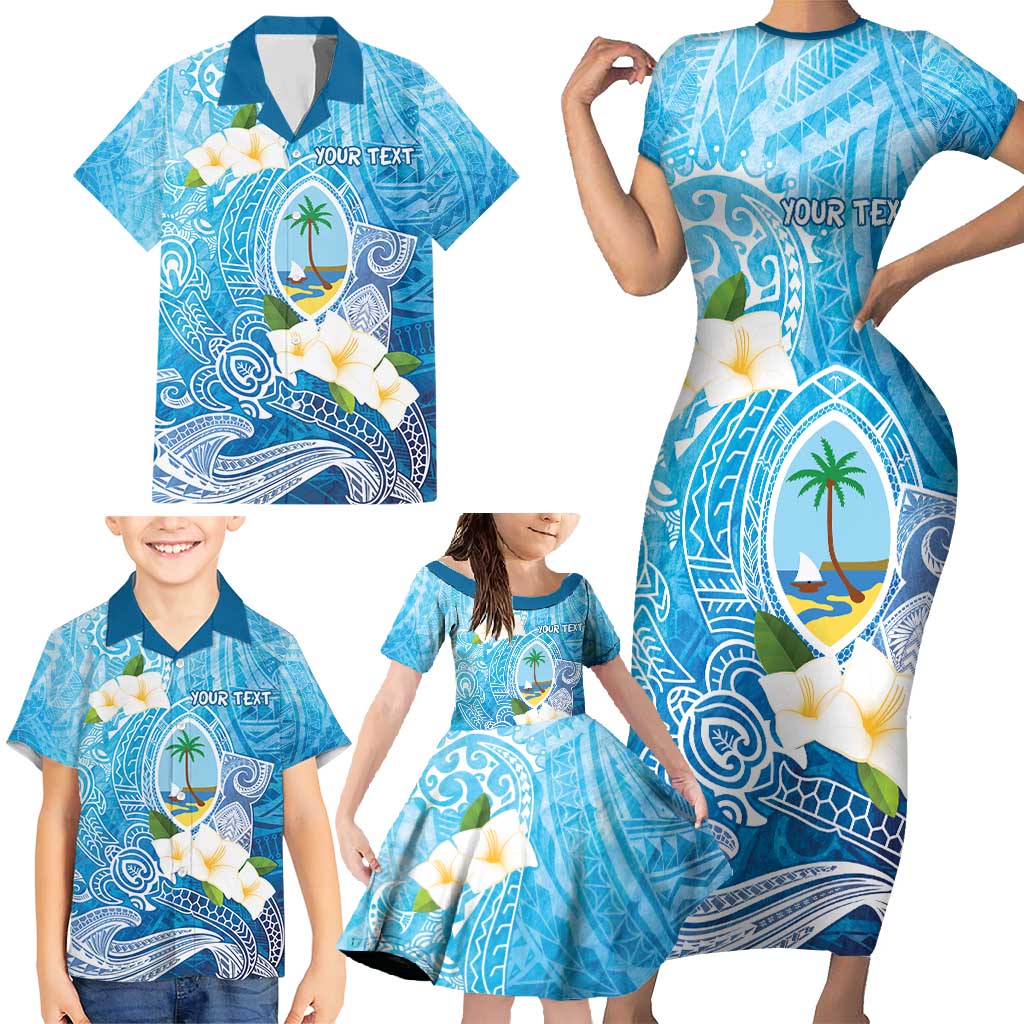Hafa Adai Guam Chamorro Personalized Family Matching Short Sleeve Bodycon Dress and Hawaiian Shirt Ocean Blue Latte Stone with Guasali - Polynesian Pride