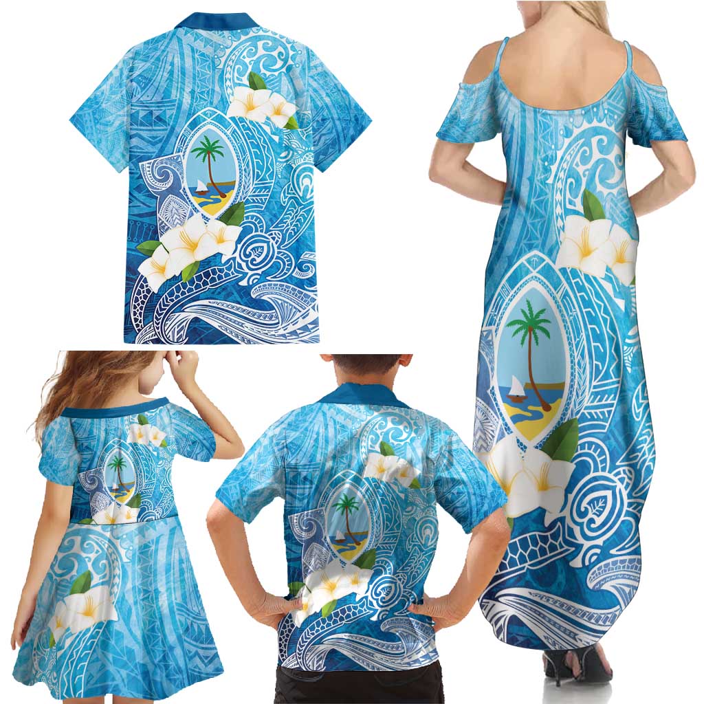 Hafa Adai Guam Chamorro Personalized Family Matching Summer Maxi Dress and Hawaiian Shirt Ocean Blue Latte Stone with Guasali - Polynesian Pride