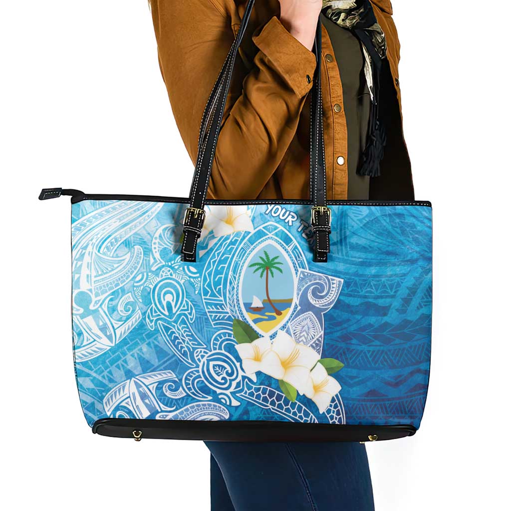 Hafa Adai Guam Chamorro Personalized Leather Tote Bag Ocean Blue Latte Stone with Guasali - Polynesian Pride