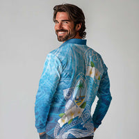 Hafa Adai Guam Chamorro Personalized Long Sleeve Polo Shirt Ocean Blue Latte Stone with Guasali - Polynesian Pride